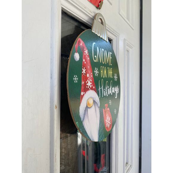 Gnome for the Holidays Christmas Door Sign • Cute Winter Decor Wall Hanging - Picture 3 of 4